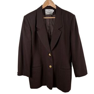 Vtg Oleg Cassini Women's Size 14 Chocolate Brown Blazer Wool Career Quiet Luxury